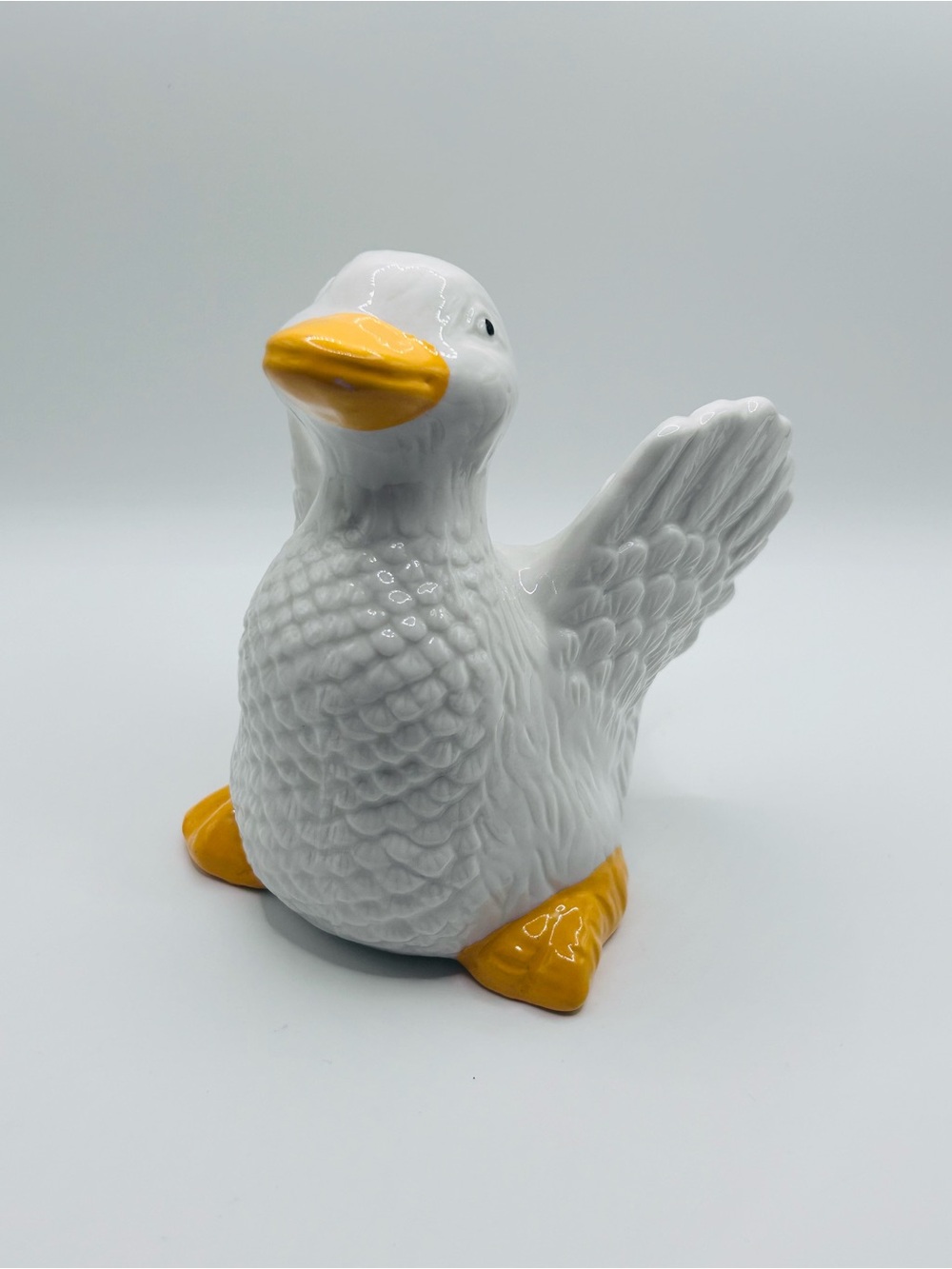 Vintage Ceramic Duck Figurine: White Yellow Goose, Whimsical Cottage Decor